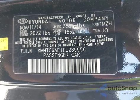 2015 Hyundai Veloster Turbo z USA, uszkodzony, nr VIN KMHTC6AE1FU239958